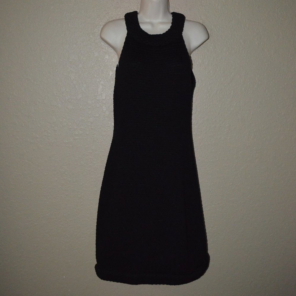 NWT $395 Sz M Red Valentino Black Heavy Knit Sleeveless Mid Dress